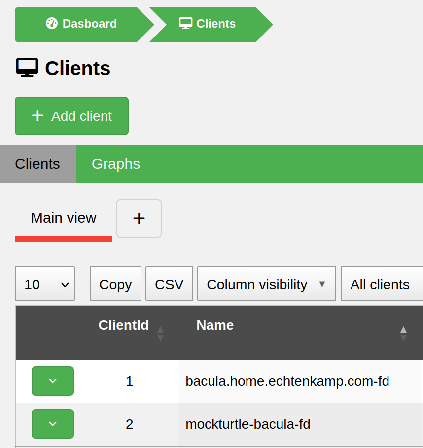 register the client with bacula